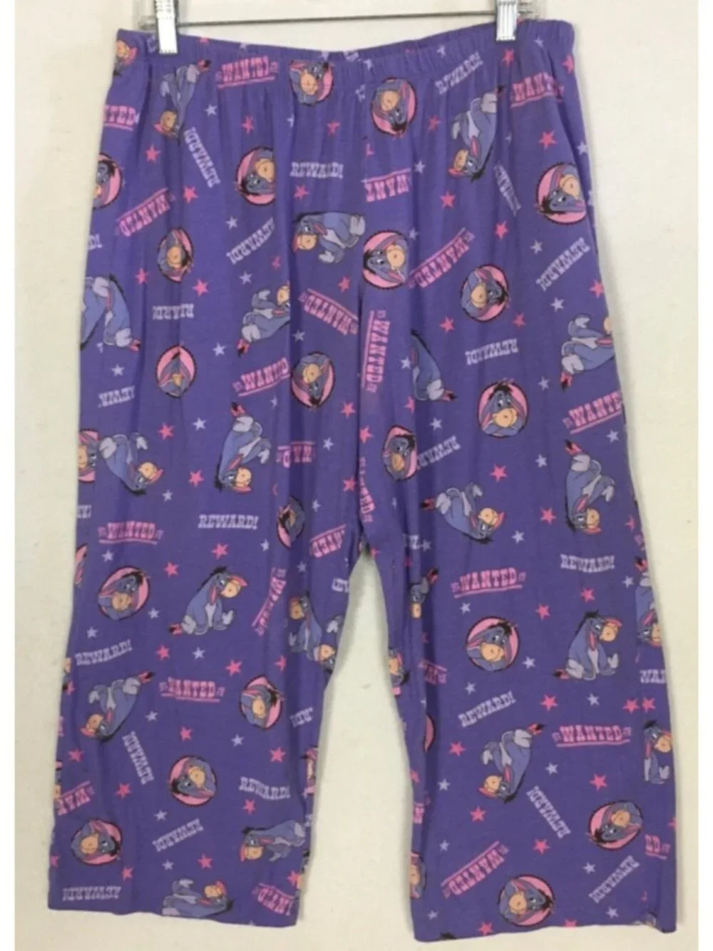 Disney Capri PJ Bottoms Size XL Purple with Eeyore Wanted Reward Elastic Waist - Picture 2 of 13